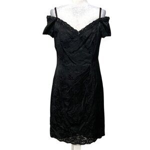 Vintage Karen Lucas for Niki Black Jacquard Beaded Lace Off Shoulder Cocktail 12